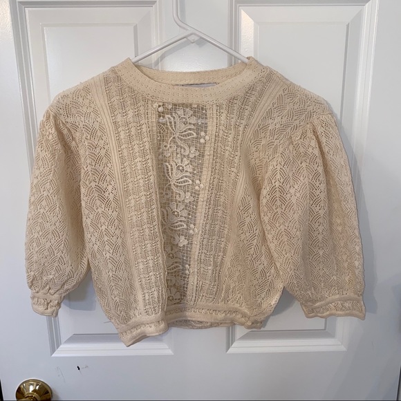 ZARA SUMMER CROP TOP IVORY LACE - Picture 1 of 3